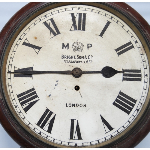 162 - Bright, Son & Co., (Clerkenwell) Ltd, LondonMahogany cased single fusée drop dial wall clock, th... 