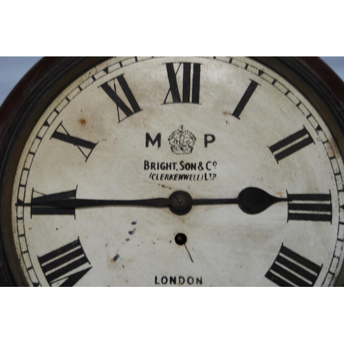 162 - Bright, Son & Co., (Clerkenwell) Ltd, LondonMahogany cased single fusée drop dial wall clock, th... 