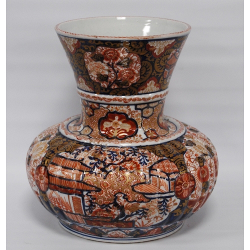 264 - Oriental Imari vase of bulbous form decorated all over with floral panels and blossoming trees in a ... 