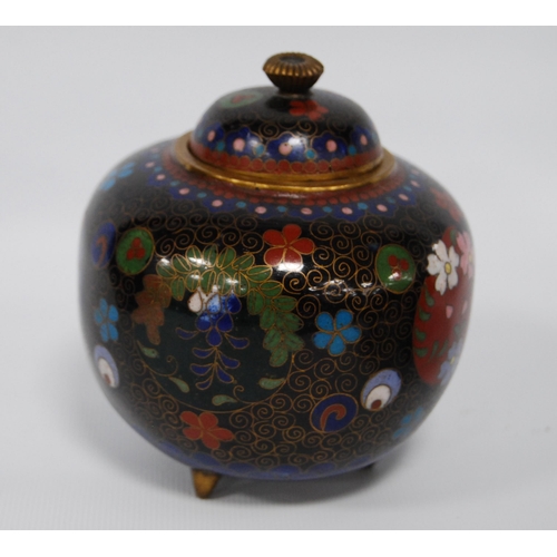 268 - Japanese cloisonné enamel jar and cover, late Meiji period, of spherical form with all over multi-co... 