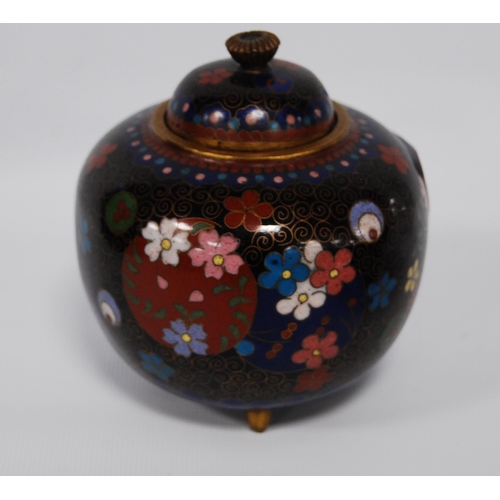 268 - Japanese cloisonné enamel jar and cover, late Meiji period, of spherical form with all over multi-co... 