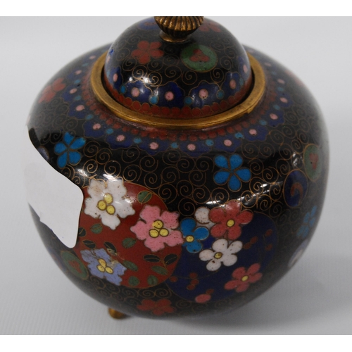 268 - Japanese cloisonné enamel jar and cover, late Meiji period, of spherical form with all over multi-co... 