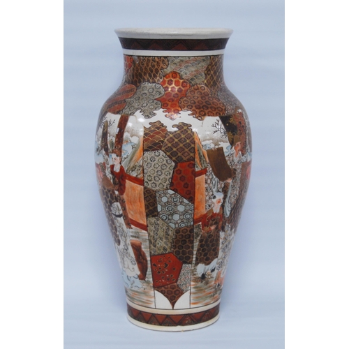 269 - Japanese satsuma vase of large form, in typical colours, decorated with figures and all over panels,... 