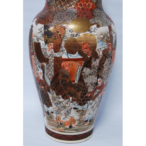 269 - Japanese satsuma vase of large form, in typical colours, decorated with figures and all over panels,... 