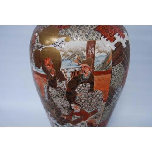 269 - Japanese satsuma vase of large form, in typical colours, decorated with figures and all over panels,... 