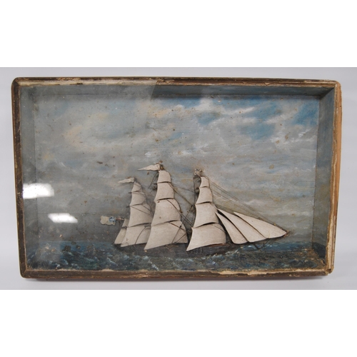 170 - Victorian painted wood diorama of a British clipper within a painted naturalistic setting, in displa... 