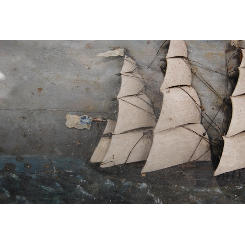 170 - Victorian painted wood diorama of a British clipper within a painted naturalistic setting, in displa... 