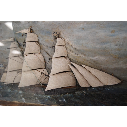 170 - Victorian painted wood diorama of a British clipper within a painted naturalistic setting, in displa... 