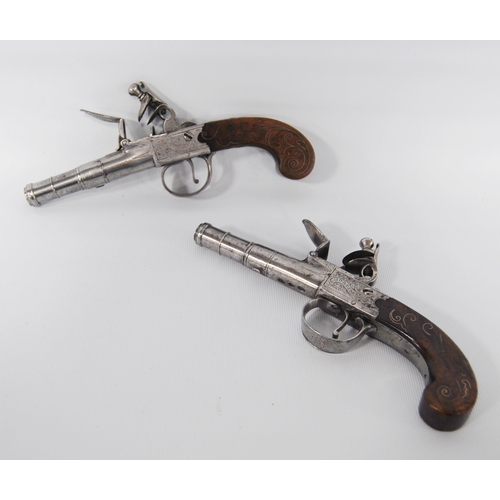 198 - HW Mortimer & Co., London (Gunmaker to His Majesty) pair of 54 bore flintlock boxlock pocket pis... 