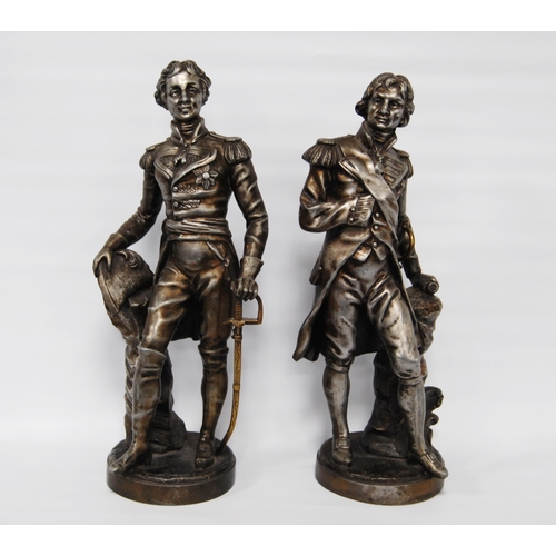 171 - Pair of 19th century spelter figures modelled as Admiral Lord Nelson and the Duke of Wellington, bot... 