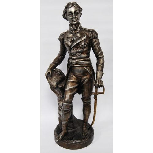 171 - Pair of 19th century spelter figures modelled as Admiral Lord Nelson and the Duke of Wellington, bot... 