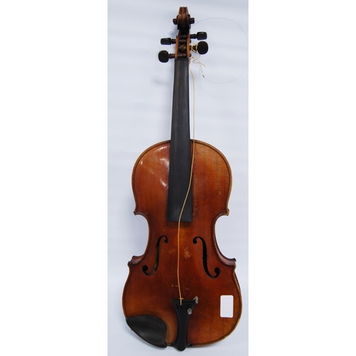 199 - Antique violin with single-piece back and copy Antonio Stradivarius label, dated 1721, 35cm long, wi... 