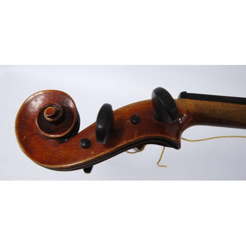 199 - Antique violin with single-piece back and copy Antonio Stradivarius label, dated 1721, 35cm long, wi... 