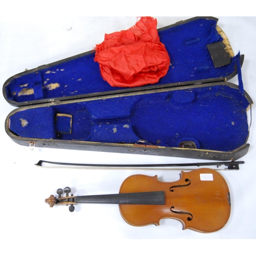 200 - Antique violin with two-piece back and copy Antonio Stradivarius label, dated 1715, 32.5cm long, wit... 