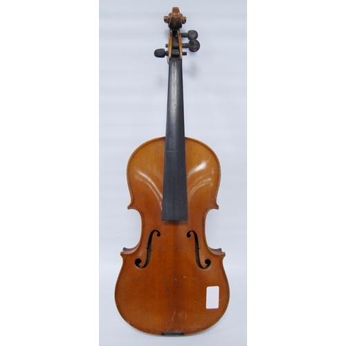 200 - Antique violin with two-piece back and copy Antonio Stradivarius label, dated 1715, 32.5cm long, wit... 