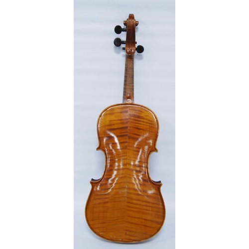 200 - Antique violin with two-piece back and copy Antonio Stradivarius label, dated 1715, 32.5cm long, wit... 