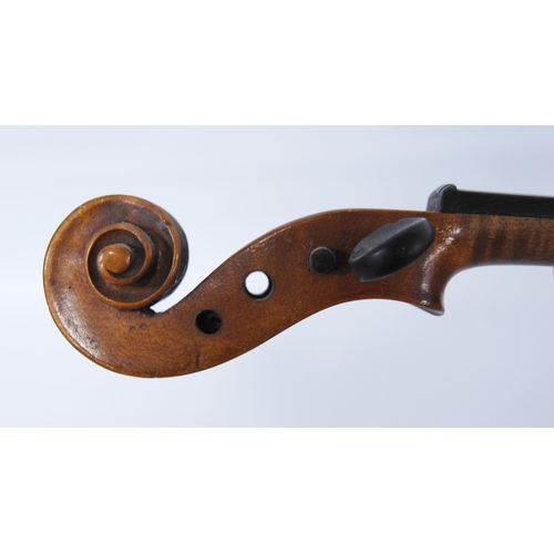 200 - Antique violin with two-piece back and copy Antonio Stradivarius label, dated 1715, 32.5cm long, wit... 