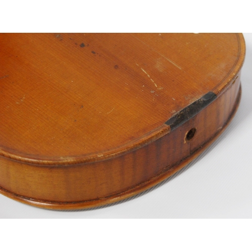 200 - Antique violin with two-piece back and copy Antonio Stradivarius label, dated 1715, 32.5cm long, wit... 