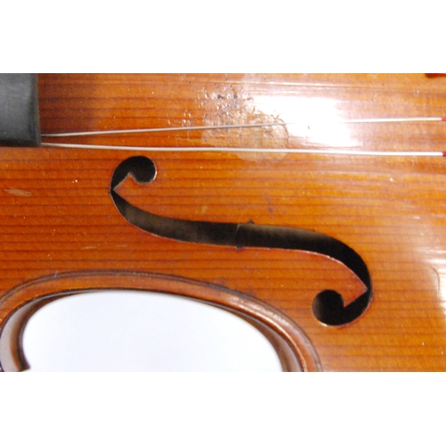 201 - Antique French violin with two-piece back and label for G Fournier (Paris), 35cm long, with bow in f... 