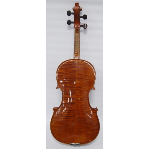 201 - Antique French violin with two-piece back and label for G Fournier (Paris), 35cm long, with bow in f... 