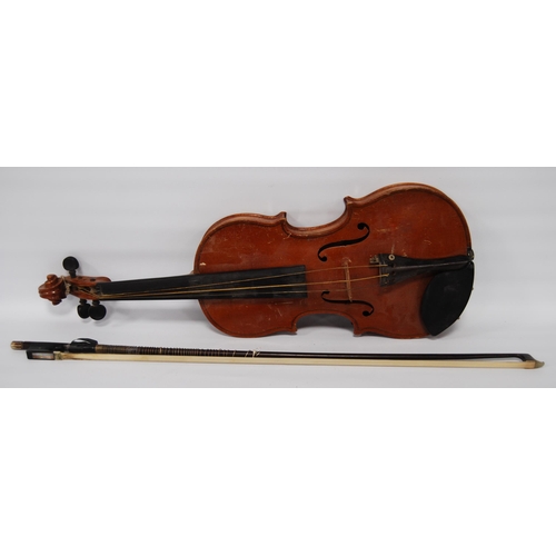 204 - German child's violin with two-piece back, c. 1950s, label for JJ Van de Geest & Son, 30cm long,... 