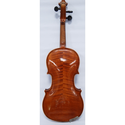 204 - German child's violin with two-piece back, c. 1950s, label for JJ Van de Geest & Son, 30cm long,... 