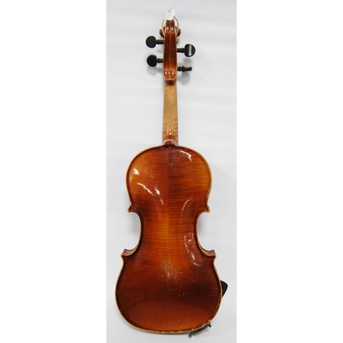 204 - German child's violin with two-piece back, c. 1950s, label for JJ Van de Geest & Son, 30cm long,... 