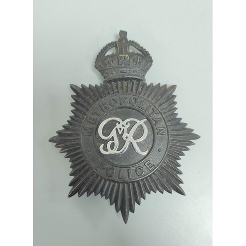 223 - British Police. Metropolitan Police George VI helmet plate with three lug fittings and a 1940s Worce... 