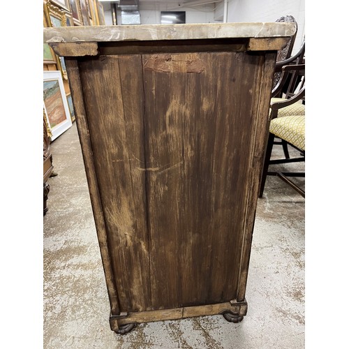 585 - 19th century walnut pot cupboard, with shaped white marble top on carved bun feet, length 45cm, dept... 