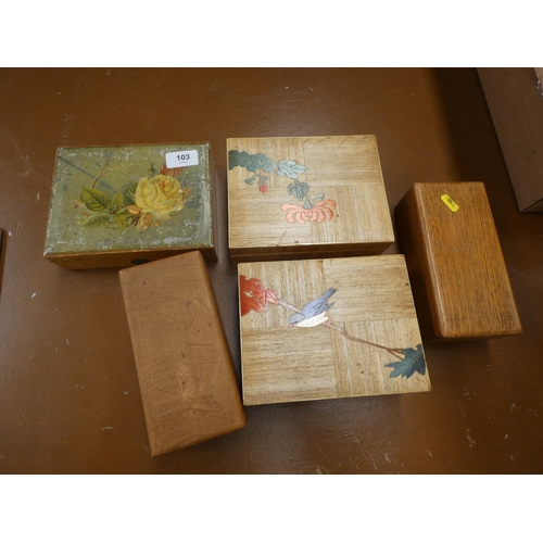 103 - Five antique treen boxes including two Japanese. (5).