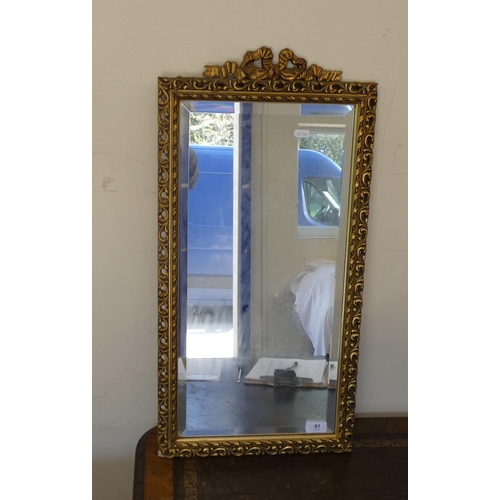 81 - Small gilt framed wall mirror with ribbon cresting