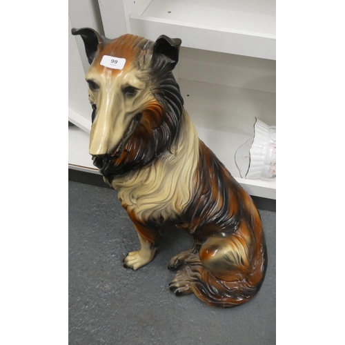 99 - 20th century composite model of a Rough Collie or Borzoi dog, sitting. 65cm tall.