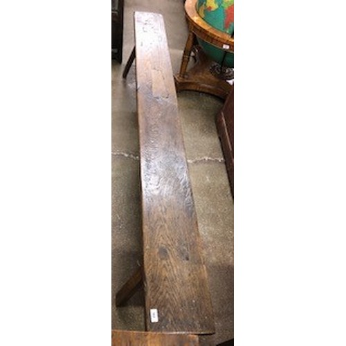 562 - Rustic antique oak peg bench, length 217cm ,height 49cm