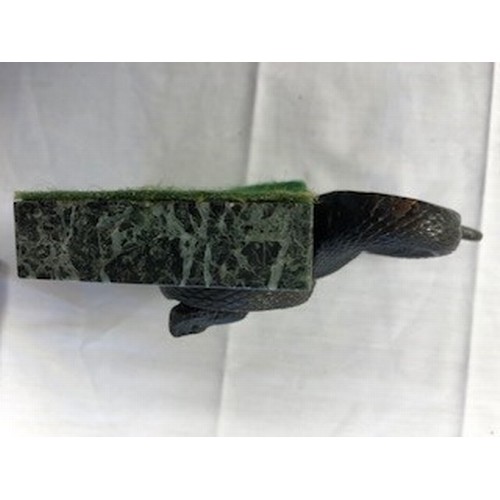 230 - Continental bronze figure of a viper, fixed to a green marble base, (unmarked), length 10cm, width 1... 