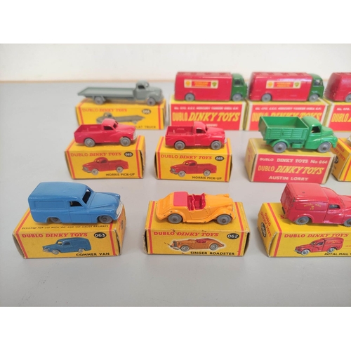 9 - Dinky Dublo: Fourteen vintage die-cast boxed model vehicles to include Bedford Flat Truck 066, three... 