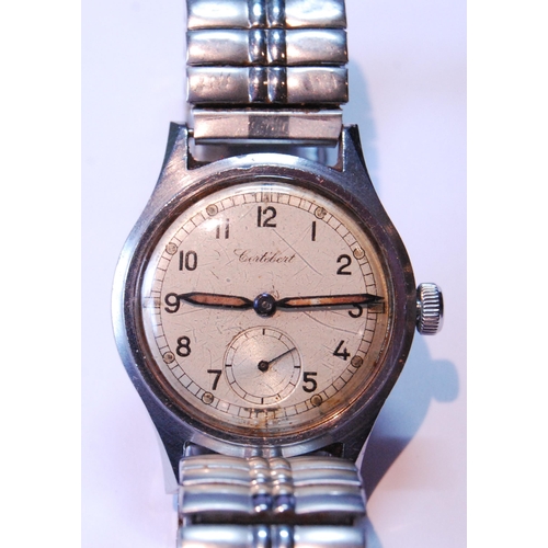 136 - Gent's Cortébert stainless steel watch, no. 8135, manual, 31mm, expanding bracelet, c. 1940s.