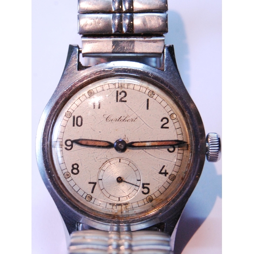 136 - Gent's Cortébert stainless steel watch, no. 8135, manual, 31mm, expanding bracelet, c. 1940s.