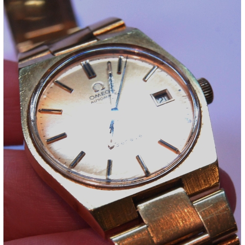 139 - Gent's Omega Automatic bracelet watch, brushed rolled gold and stainless steel, 35mm wide excluding ... 