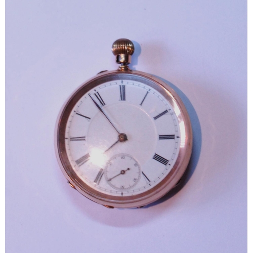 130 - Swiss keyless lever watch in gold open face case, 'K14', 86.2g gross.