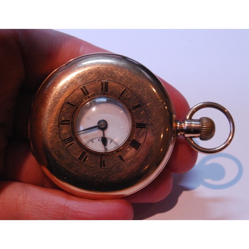 131 - Swiss keyless lever watch for Benson, in 9ct gold half hunter case, 1926, 51mm, 97.2g gross.