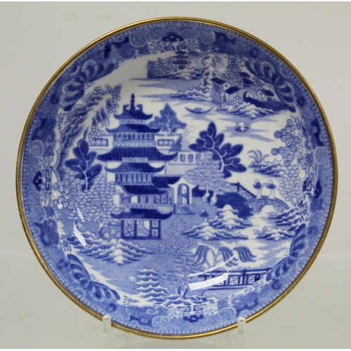 275 - Early 19th century Spode Two Temples I, Variation Temple pattern blue and white transfer decorated t... 