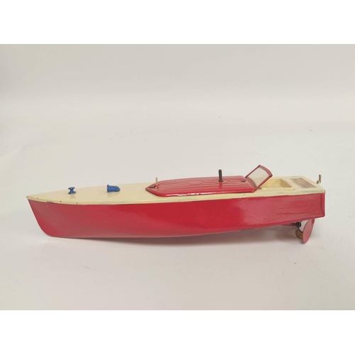 21 - Hornby Meccano. Tin plate Speedboat Racer No 2, with clockwork motor, red hull and cream top, comple... 