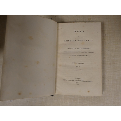 63 - DE CHATEAUBRIAND VISCOUNT.  Travels in America & Italy. 2 vols. Half blue morocco, rub... 