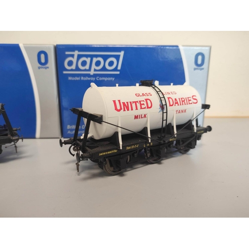 155 - Dapol. Three boxed 0 gauge wagons to include 6 Wheel Milk Tanker 7F-031-003, United Dairies 6 Wheel ... 