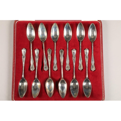 155 - Boxed set of twelve sliver tea spoons, assay marked London 1959 by Garrard & Co, total weight 26... 