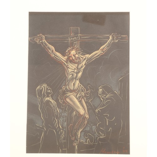 336 - Peter Howson OBE (Scottish Born 1958) ARR Framed mixed media, signed 'Crucifixion' 28cm X 20cm