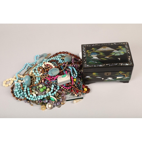 138 - Quantity of costume jewellery with lacquered jewellery box