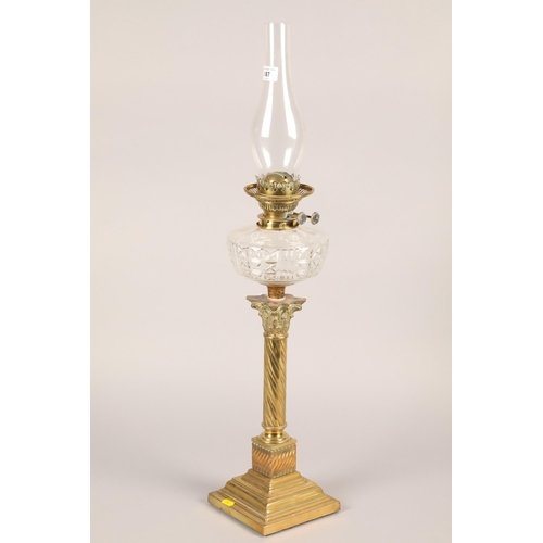 187 - Brass Corinthian column lamp, 81 cm high