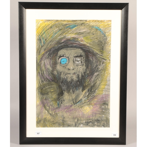 306 - Shahin Memishi (Scottish) ARR Framed mixed media, signed 'Head study' 60cm x 42cm