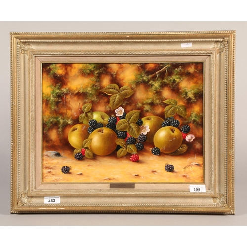 308 - John F Smith (British Born 1934) ARR Gilt framed oil on board - Signed 'Still Life of Fruit' 30cm X ... 